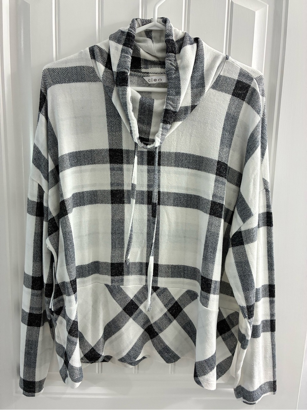 cleo Black & White Plaid Hooded Top